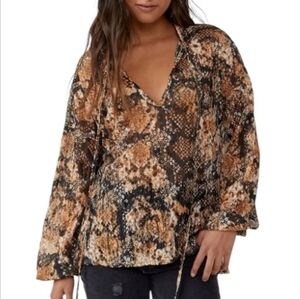 Free People Relaxed Fit Animal Print Lace Tunic
